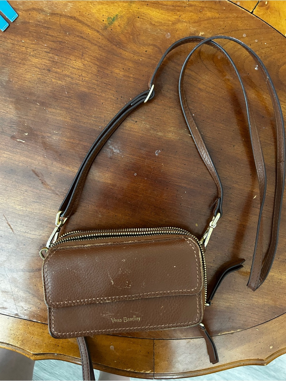 Vera Bradley Brown Pebble Leather Crossbody Messenger